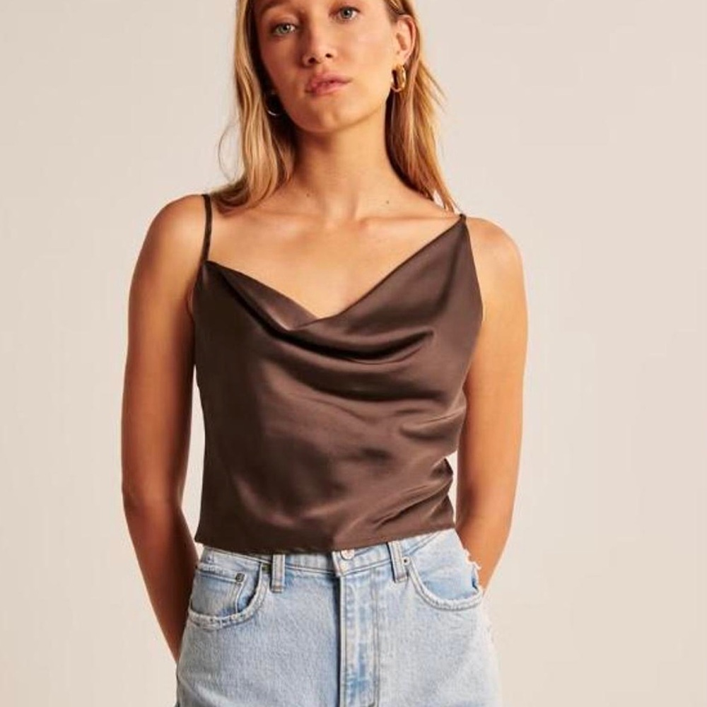 Abercrombie Asymmetrical Satin Cowl Neck Tank Top